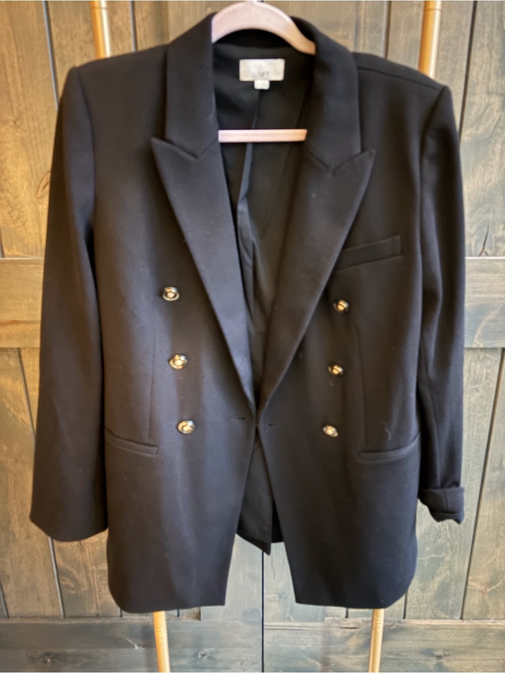 LOFT Black Double-Breasted Blazer with Gold Buttons